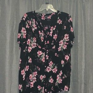 Torrid black floral chiffon blouse with ruffles